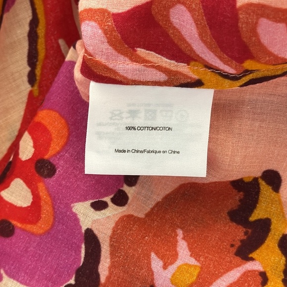 Tory Burch Gwenna Orange Pink 3/4 Sleeve Tassel Tie Floral Blouse Top Size 10 - Picture 10 of 11